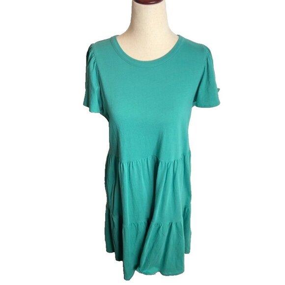 J.Crew Flutter Sleeve Knit Tiered Mini Dress Green Size XS CA442 - Picture 1 of 7